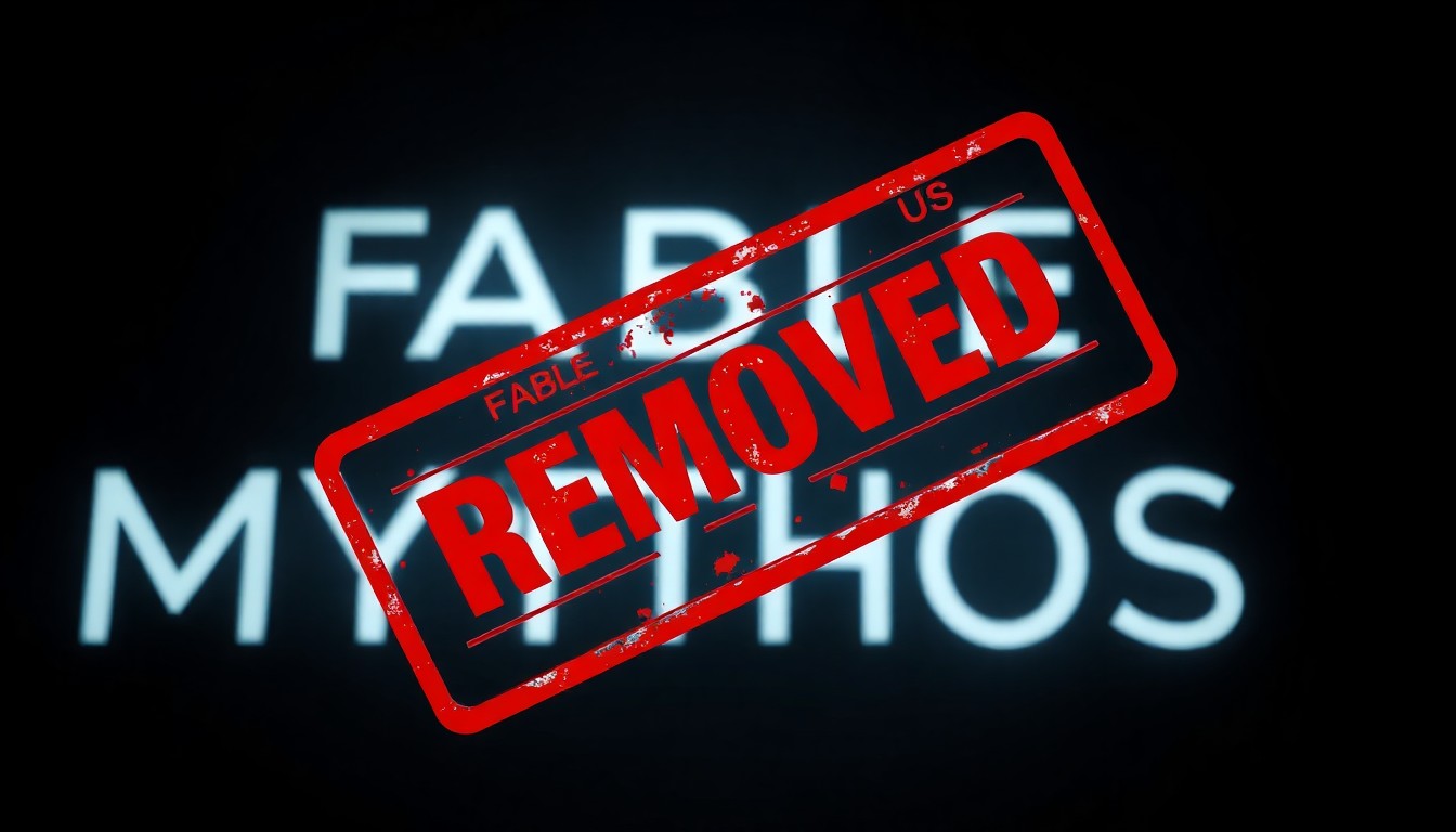 Fable and Mythos AI model names overlaid with a red "REMOVED — Property of the US Government" rubber stamp