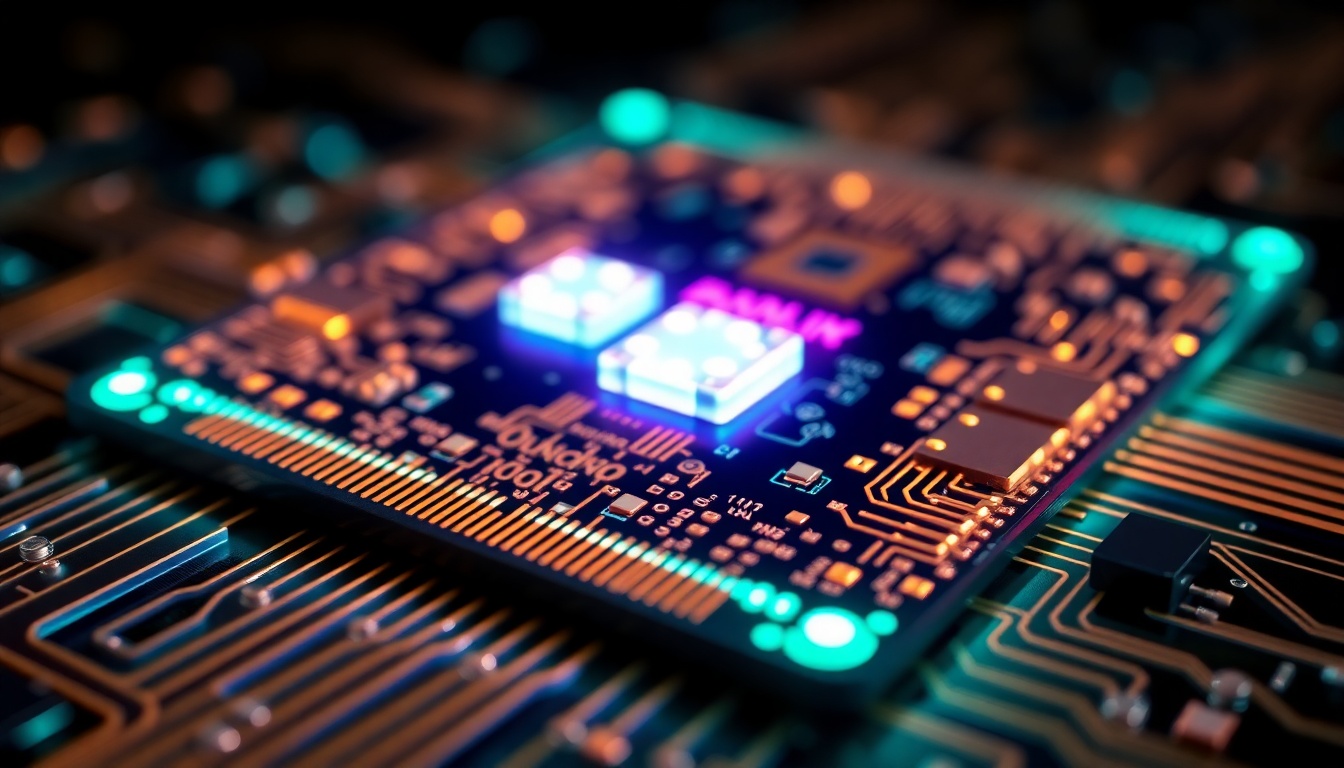 Quantum chip with glowing blue circuits representing NVIDIA Ising AI platform