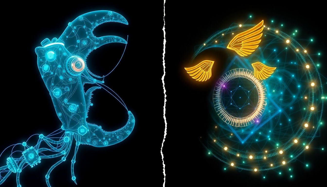 OpenClaw vs Hermes Agent: The Great AI Gateway Split of 2026 — a split-screen illustration of the two competing AI frameworks